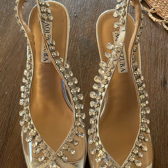 Aquazzura Crystal Temptation embellished metallic leather PVC slingback Heels - Picture 3 of 13